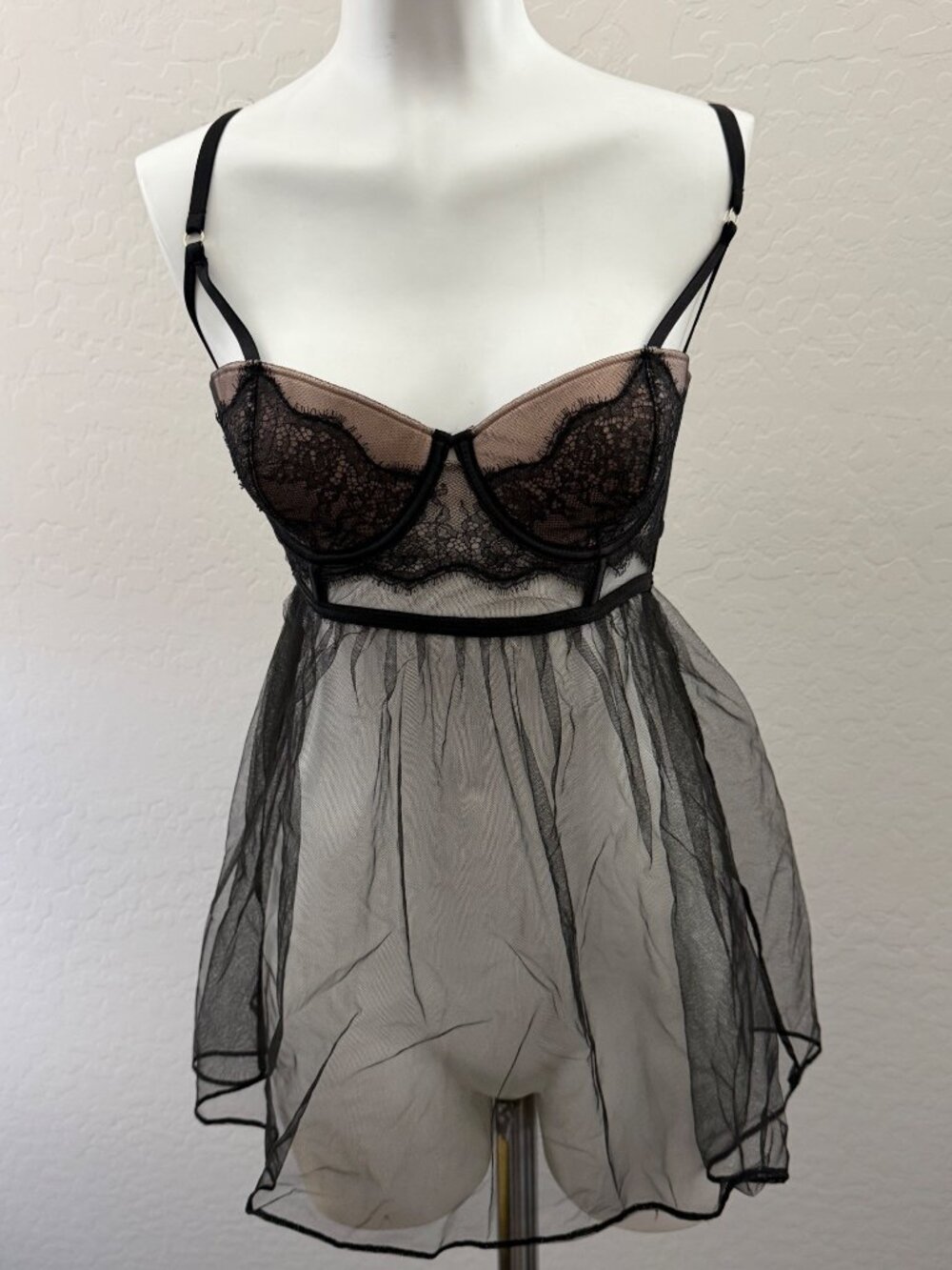 Victoria's Secret Sheer Black Babydoll Lingerie sz 36C